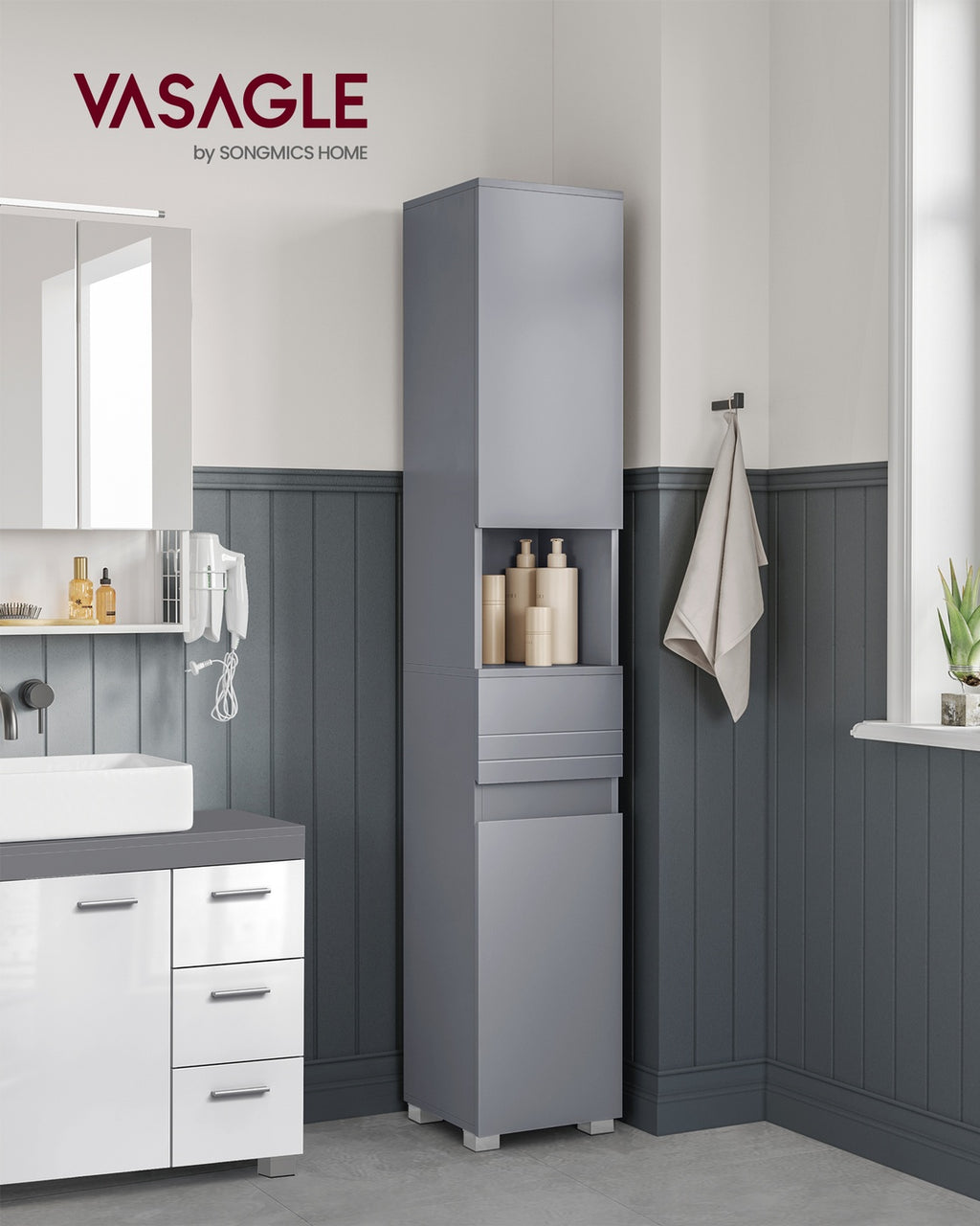 Badezimmerschrank 30 x 30 x 170 cm mystisches Grau