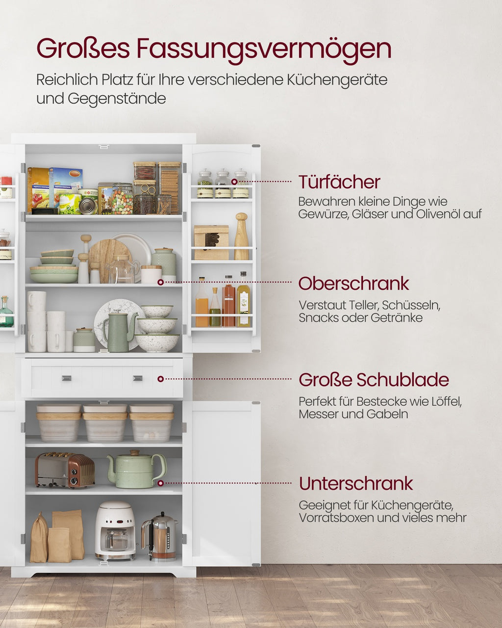 Küchenschrank mit Ablagen und Schubladen