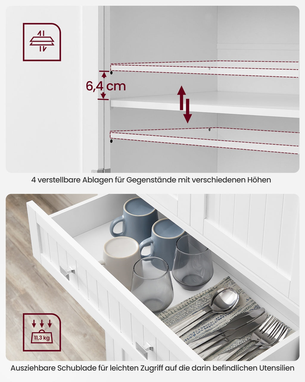 Küchenschrank mit Ablagen und Schubladen