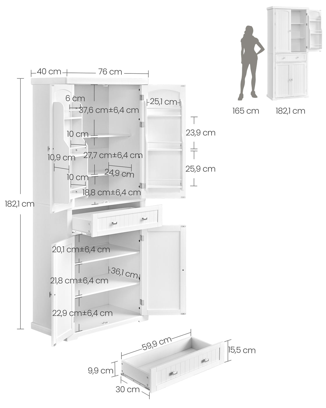 Küchenschrank mit Ablagen und Schubladen
