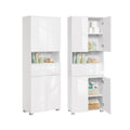 Schmaler Hochschrank mit Glastür und Füßen wolkenweiß