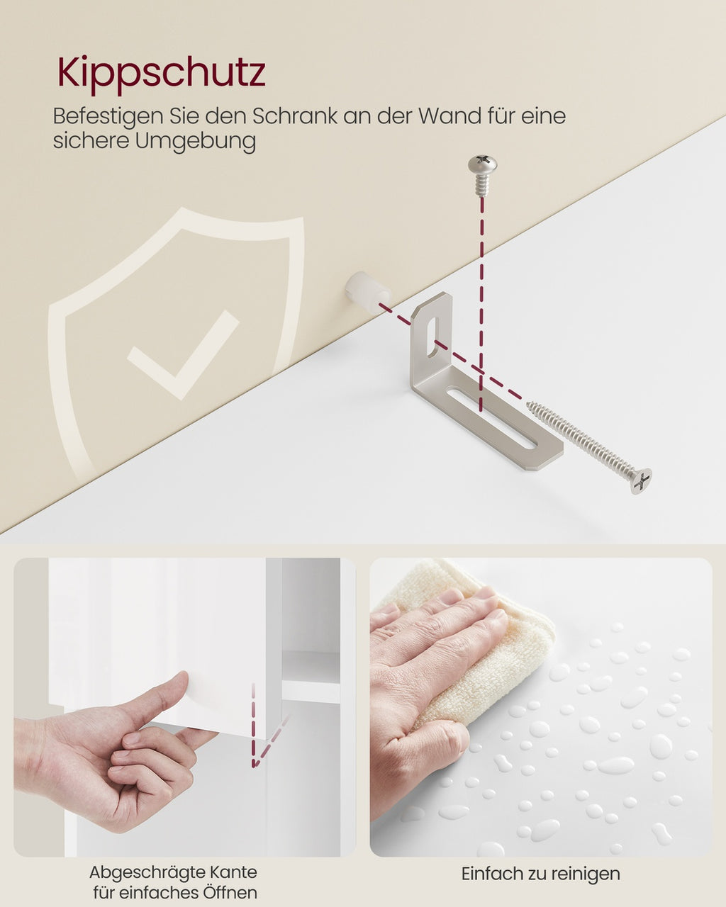 Schmaler Hochschrank mit Glastür und Füßen wolkenweiß