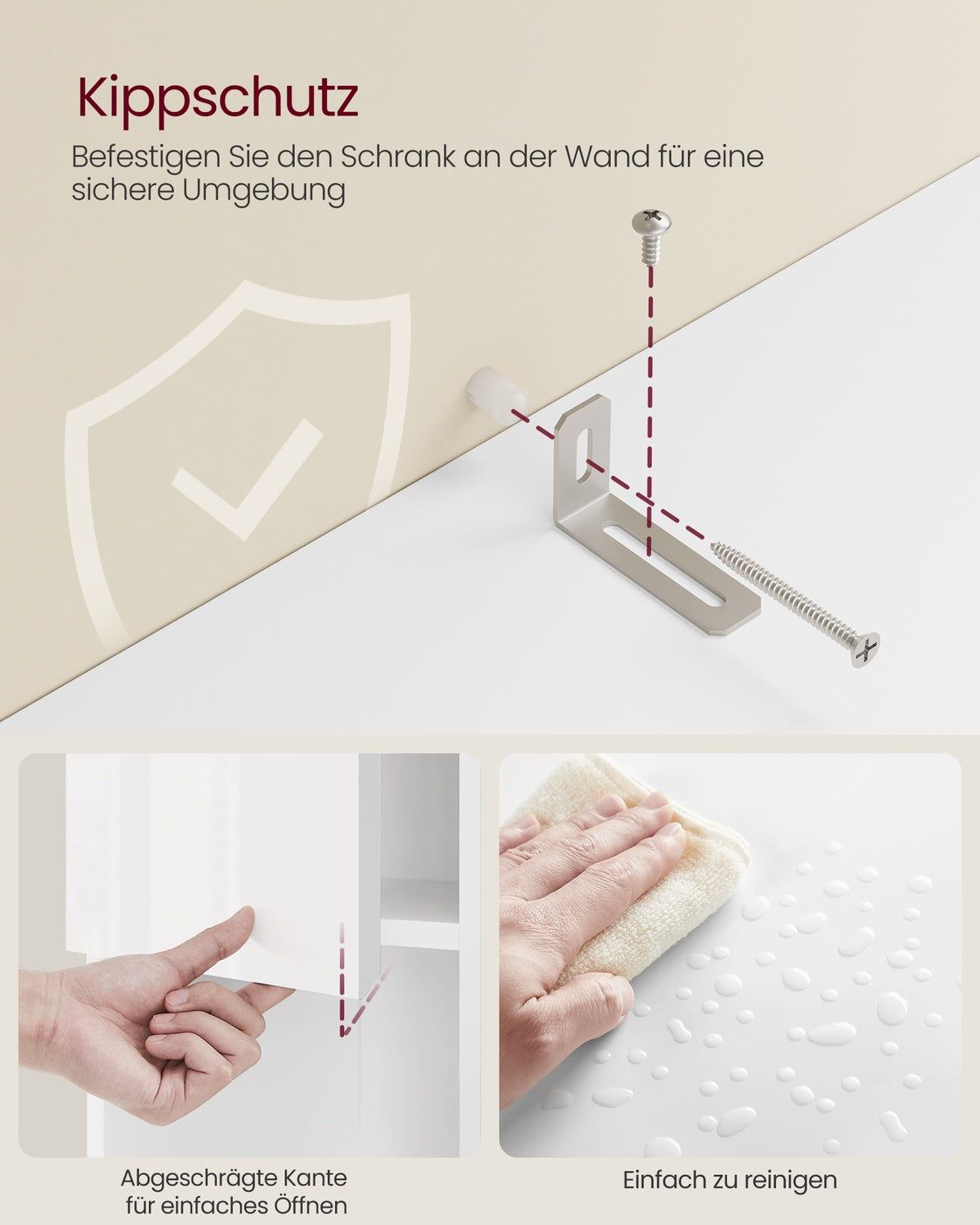 Schmaler Hochschrank mit Glastür und Füßen wolkenweiß