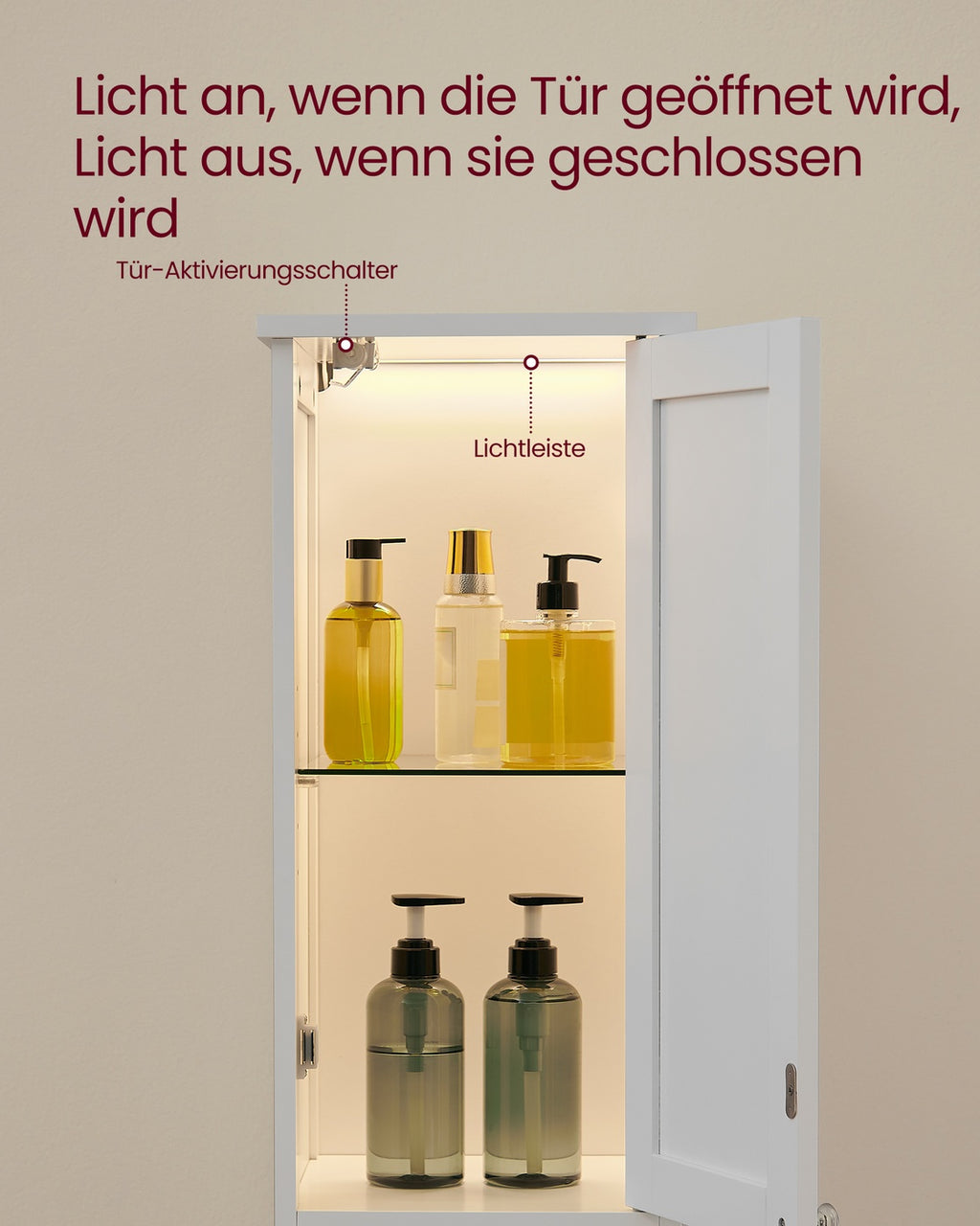 Badezimmerschrank mit Beleuchtung und verstellbaren Ablagen wolkenweiß