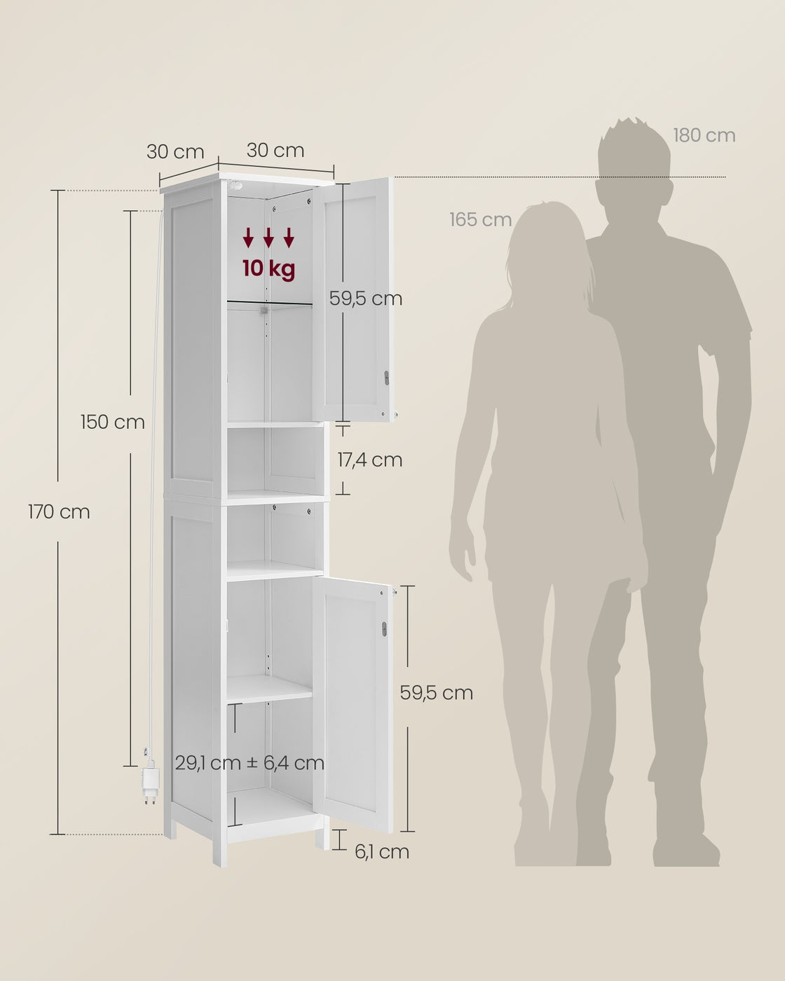 Badezimmerschrank mit Beleuchtung und verstellbaren Ablagen wolkenweiß
