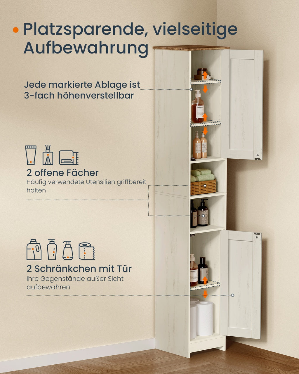 Badezimmerschrank 30 x 30 x 170 cm Toolless-Technologie vintageweiß