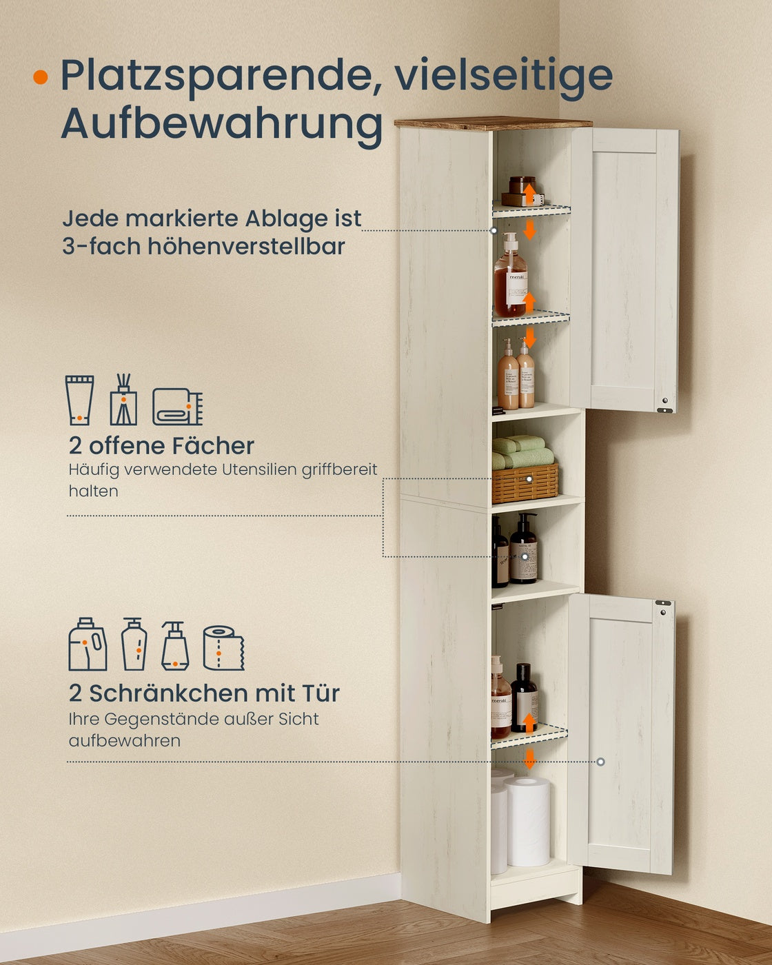 Badezimmerschrank 30 x 30 x 170 cm Toolless-Technologie vintageweiß