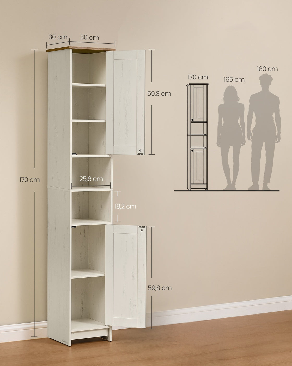 Badezimmerschrank 30 x 30 x 170 cm Toolless-Technologie vintageweiß