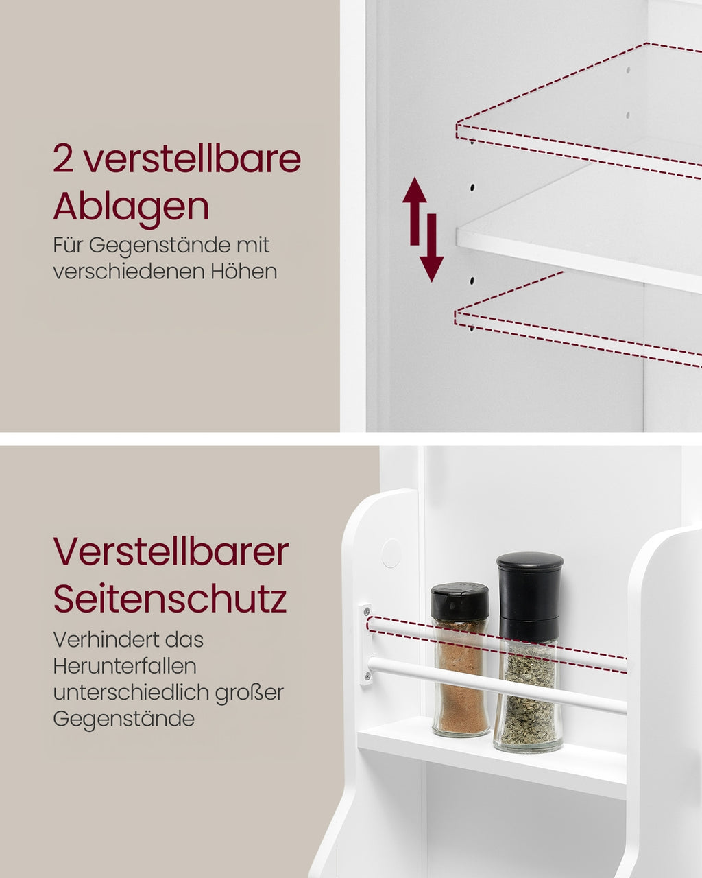 Küchenschrank mit 4 verstellbare Ablagen und 6 Türfächer