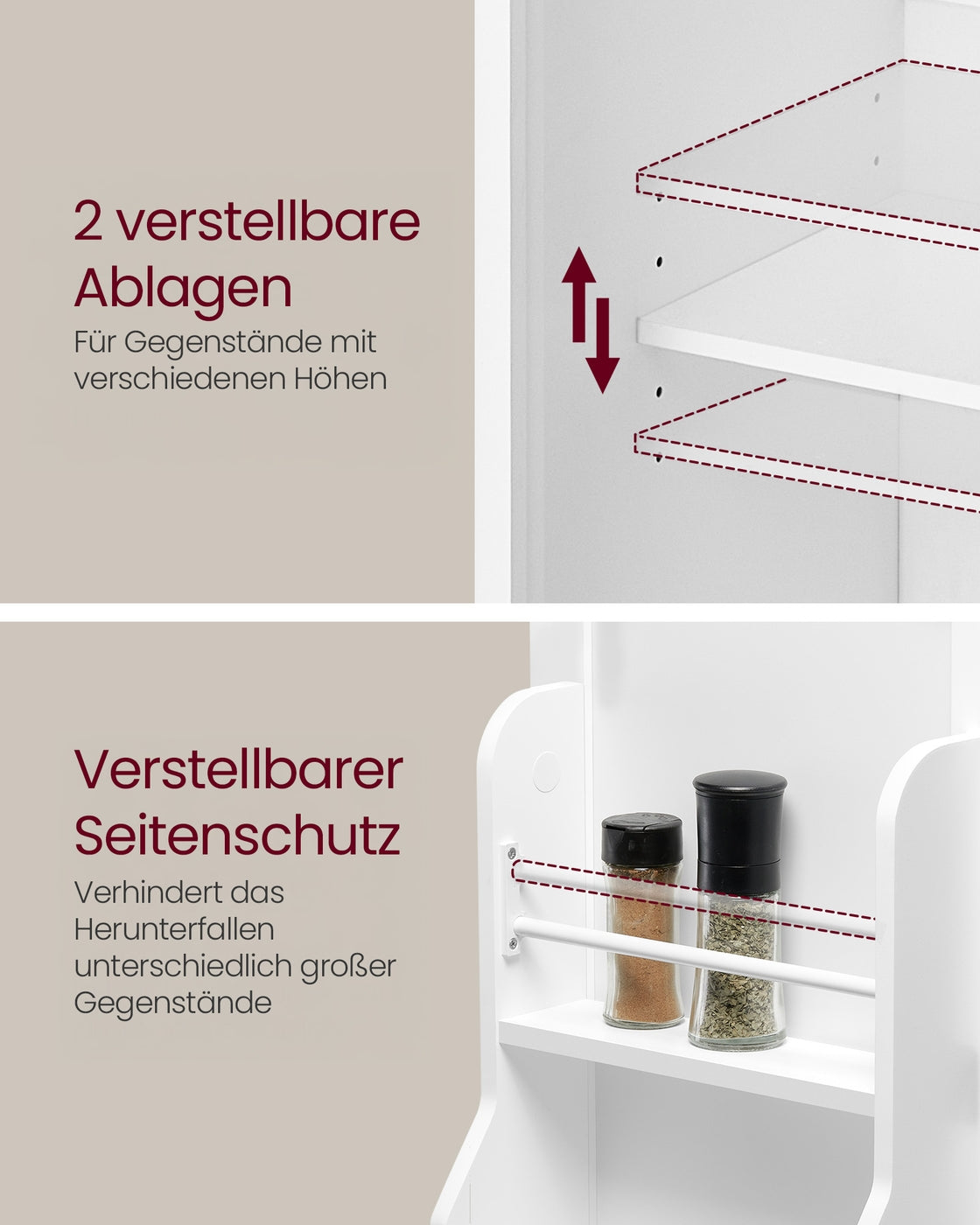 Küchenschrank mit 4 verstellbare Ablagen und 6 Türfächer