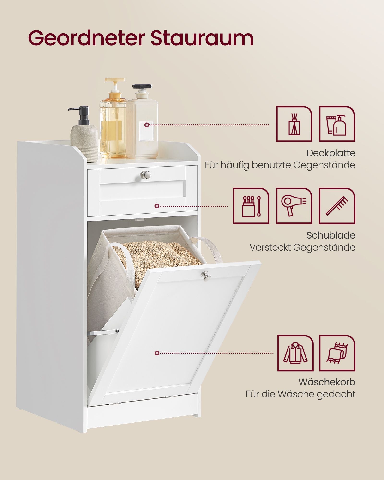 Badezimmerschrank mit Wäschekorb 40 x 40 x 80,2 cm
