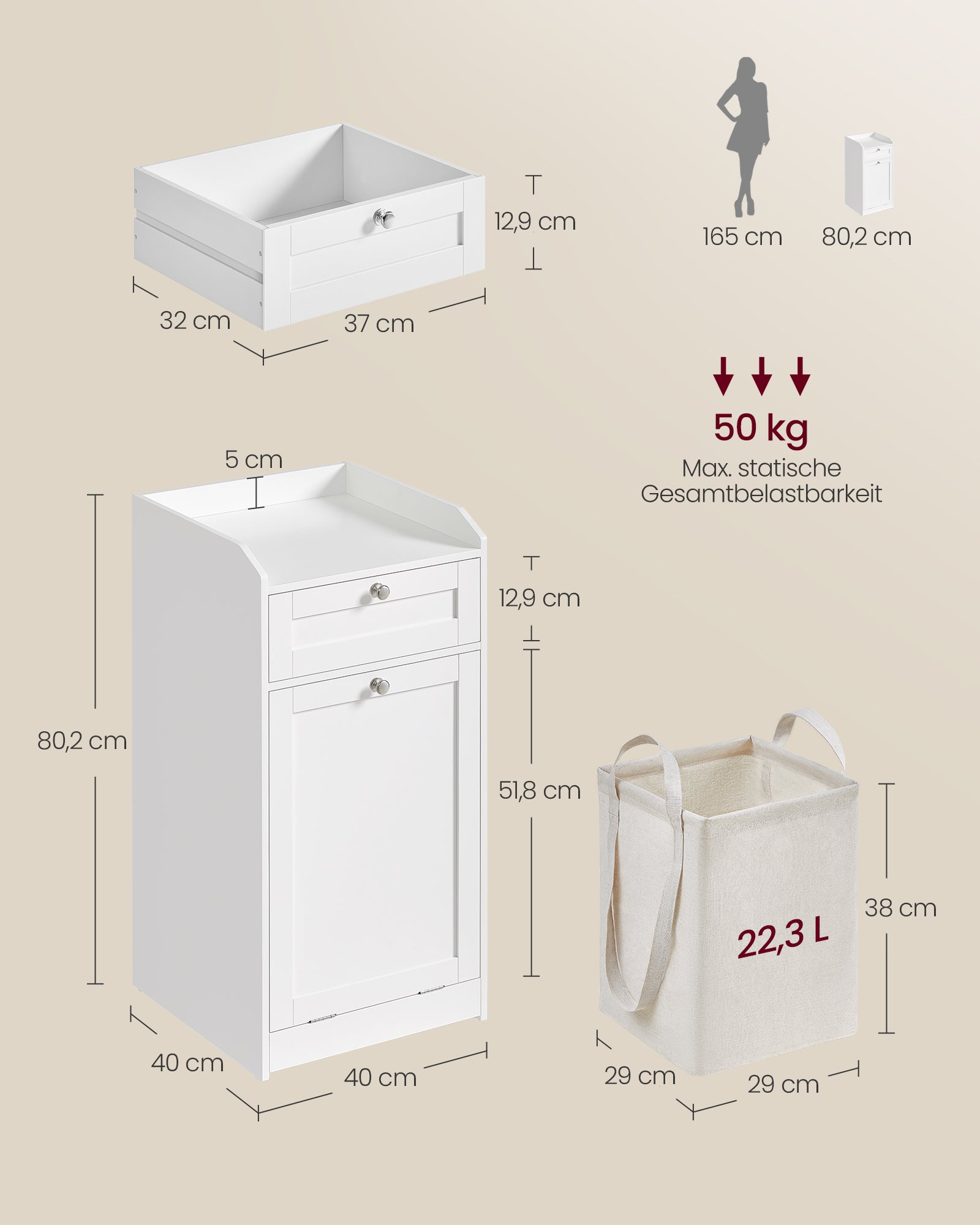 Badezimmerschrank mit Wäschekorb 40 x 40 x 80,2 cm