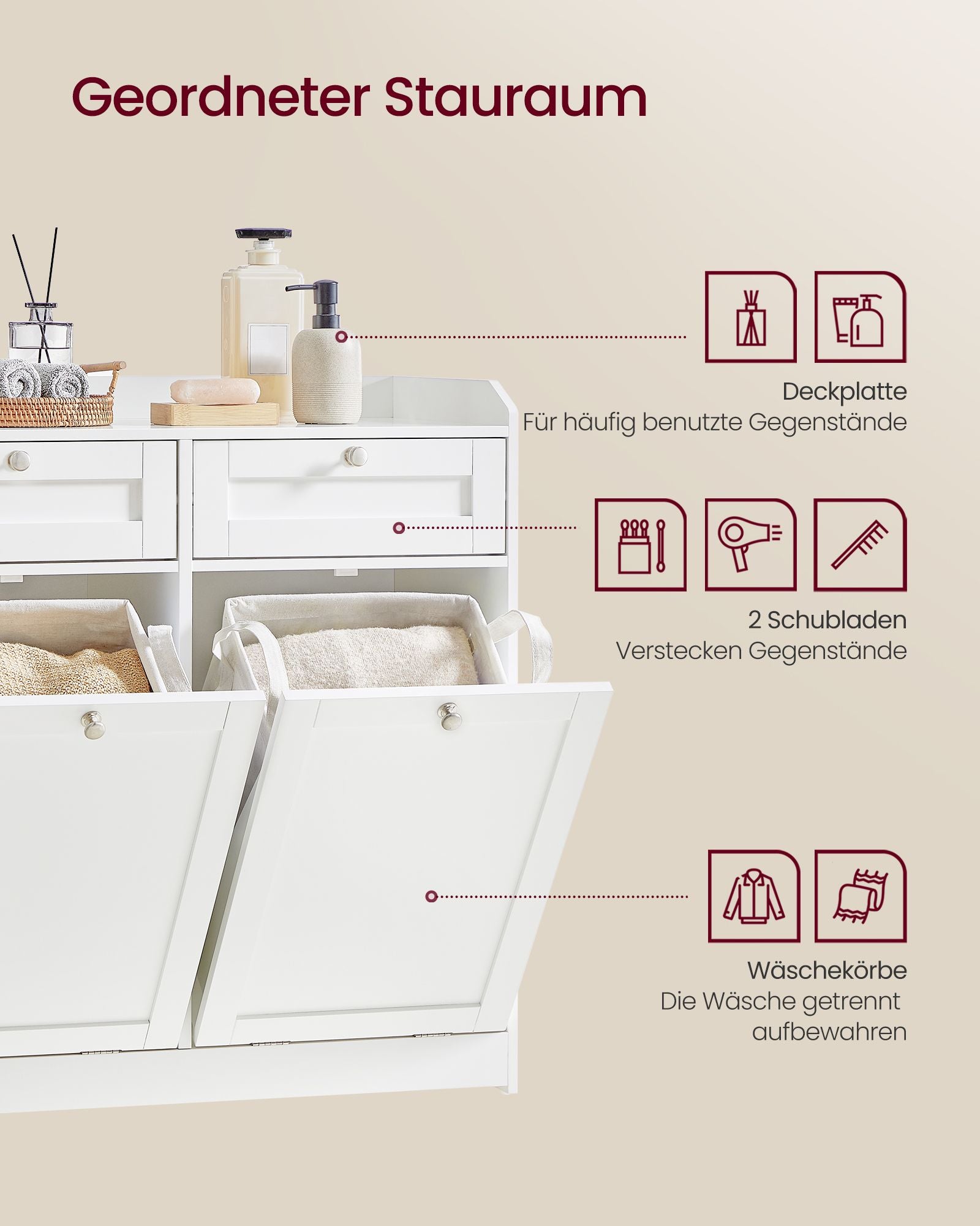 Badschrank mit Wäschekörben und Schubladen wolkenweiß