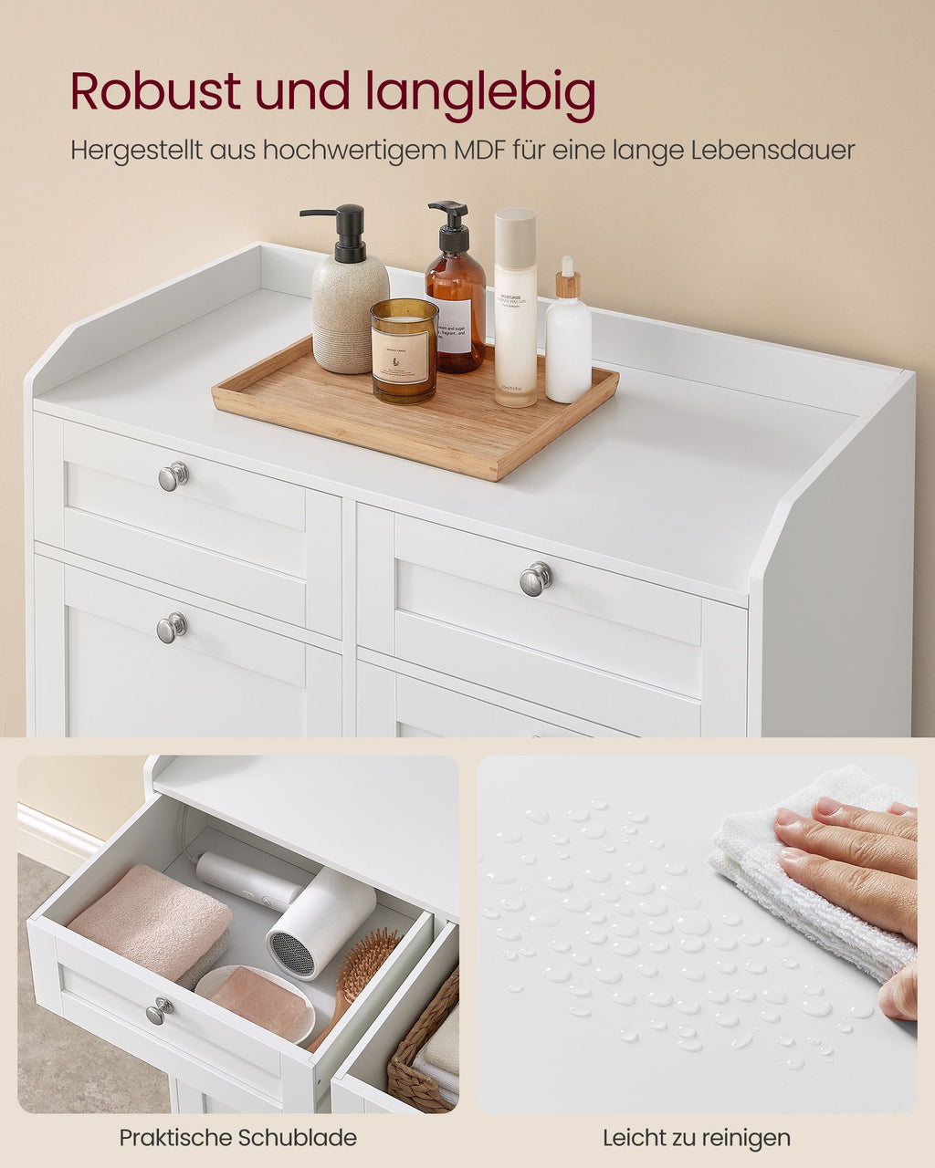 Badschrank mit Wäschekörben und Schubladen wolkenweiß