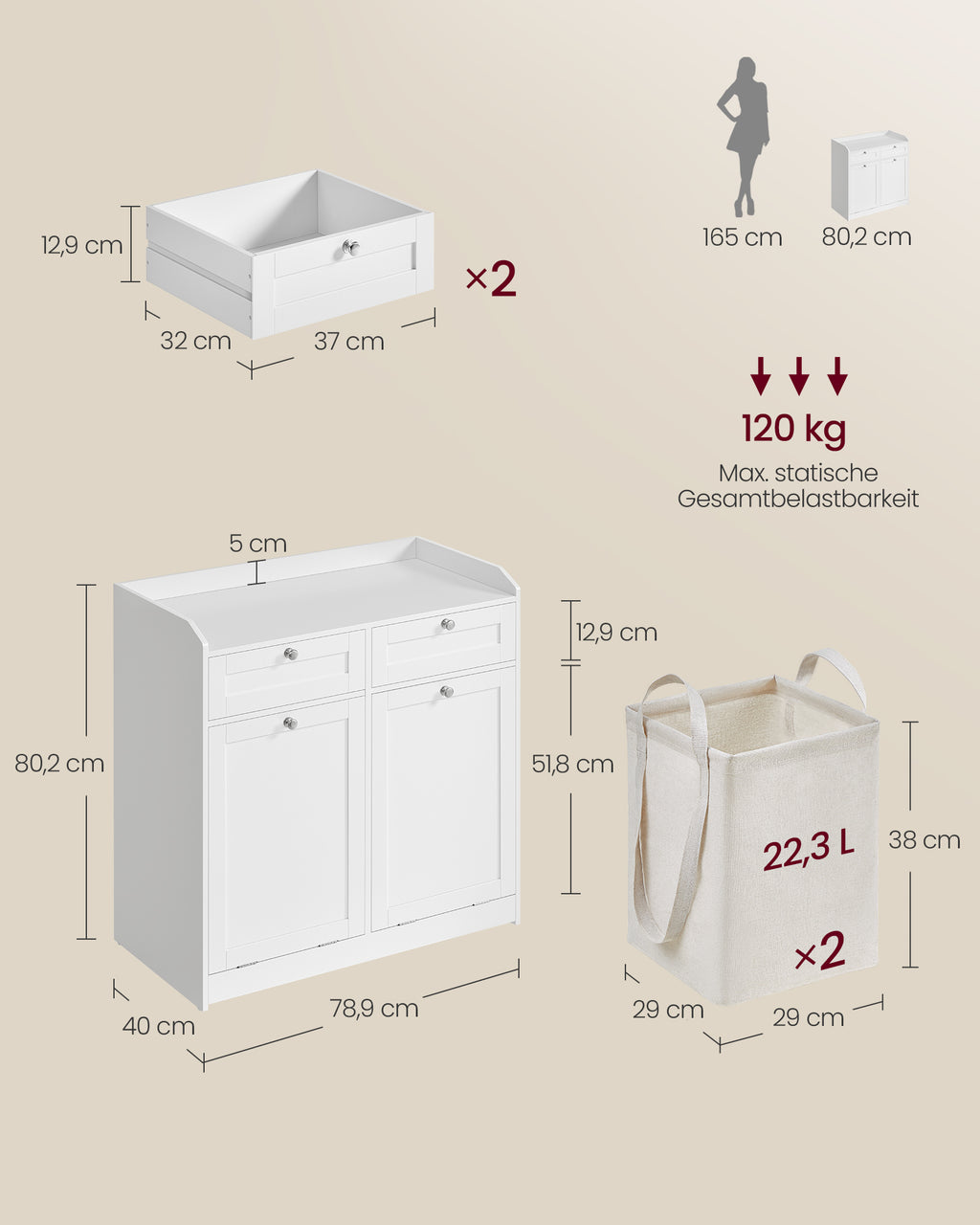 Badschrank mit Wäschekörben und Schubladen wolkenweiß