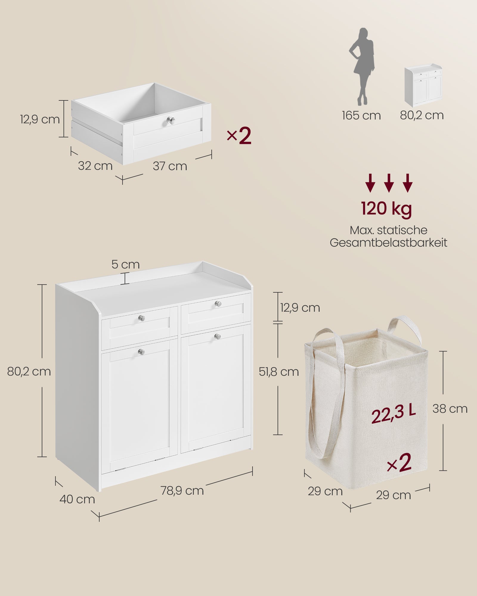 Badschrank mit Wäschekörben und Schubladen wolkenweiß