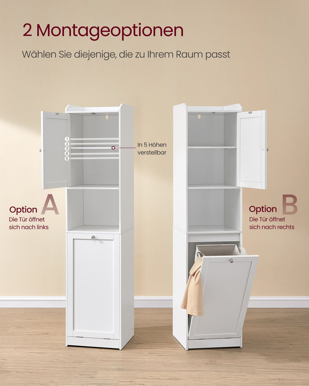 Badezimmerschrank mit Wäschekorb 40 x 40 x 170 cm