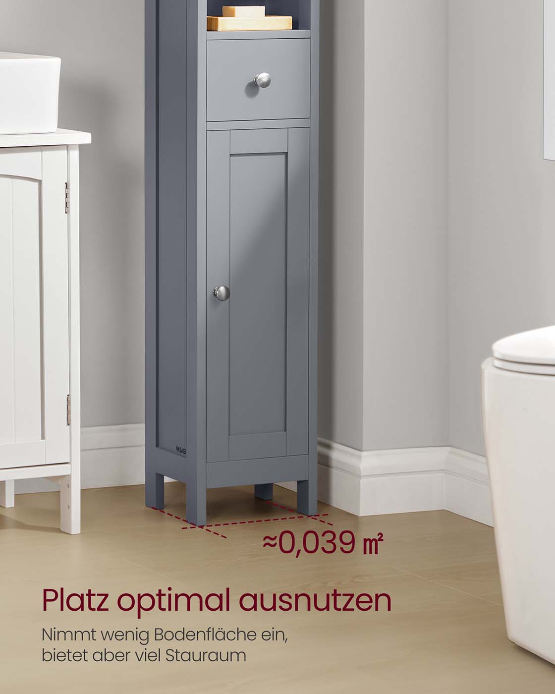 Badschrank mit verstellbaren Ablagen und offenen