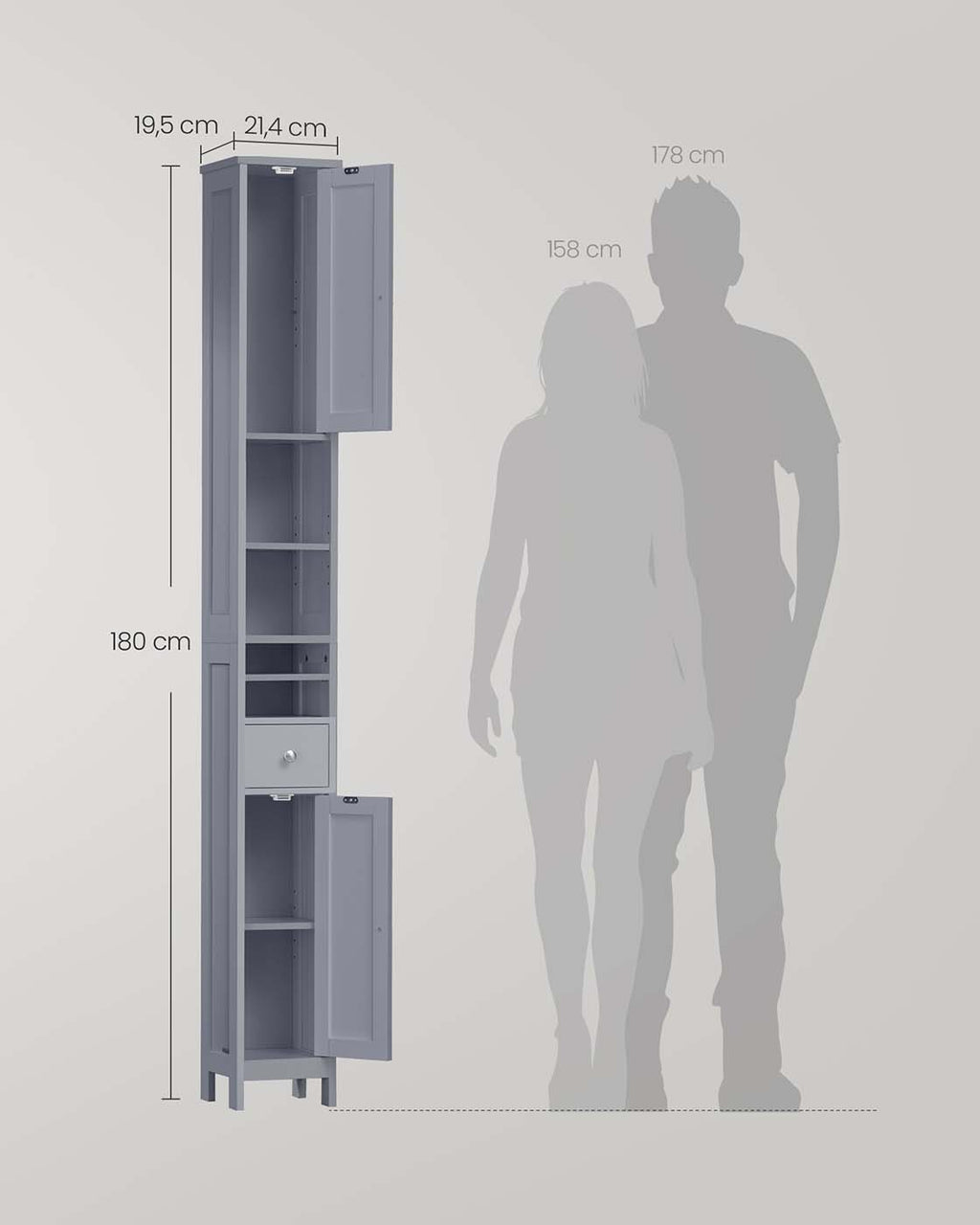 Badschrank mit verstellbaren Ablagen und offenen