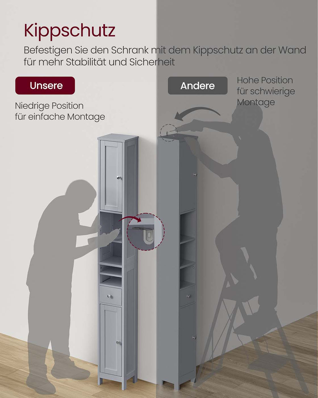 Badschrank mit verstellbaren Ablagen und offenen