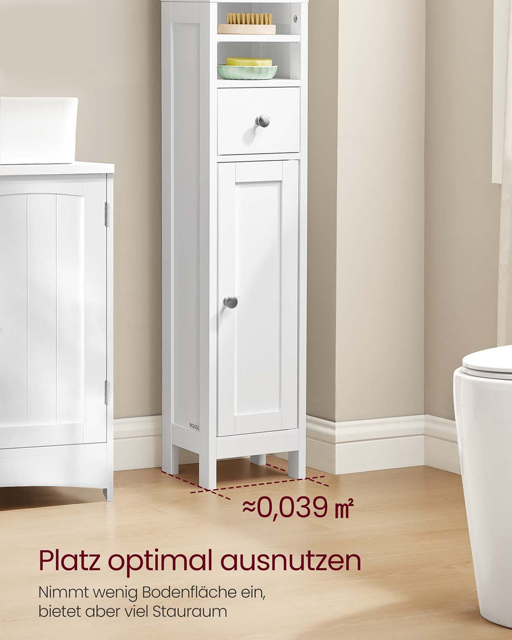 Badschrank mit verstellbaren Ablagen und offenen