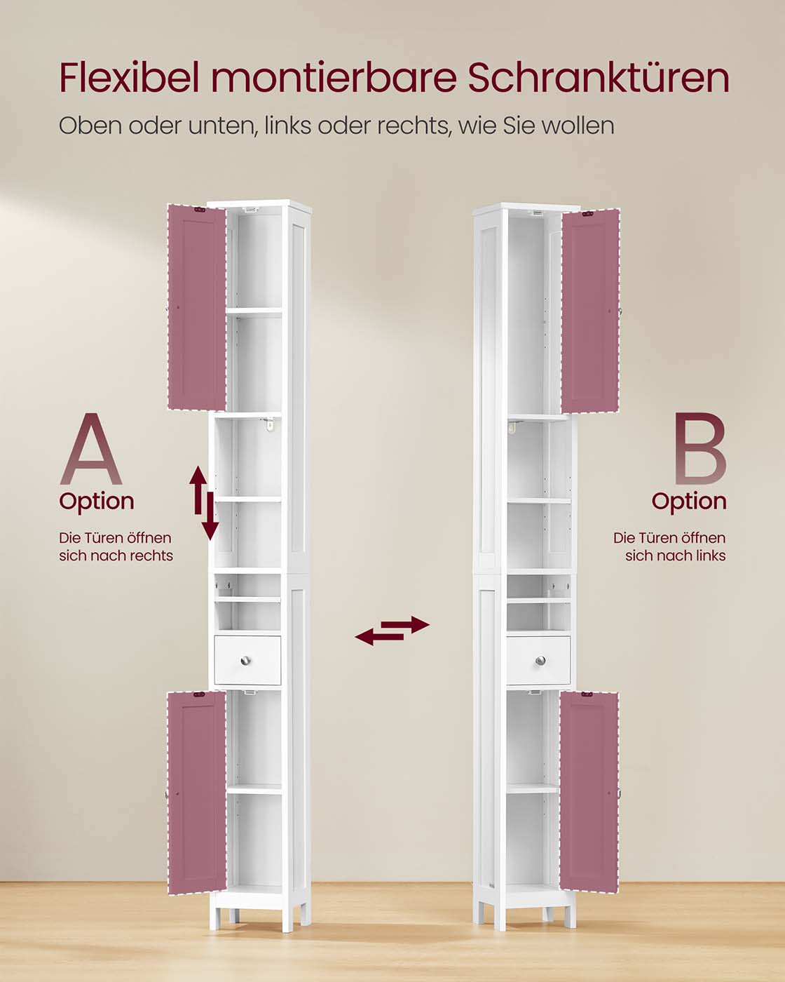 Badschrank mit verstellbaren Ablagen und offenen