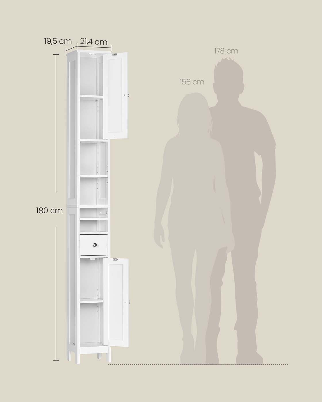 Badschrank mit verstellbaren Ablagen und offenen