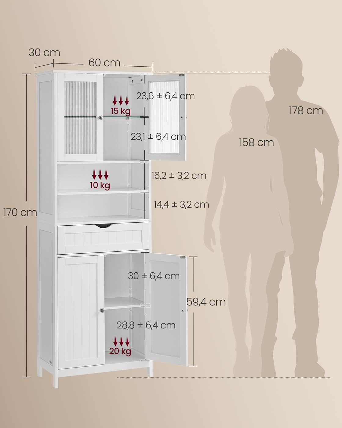 Badschrank mit Ablagen Schublade und offenen Fächern