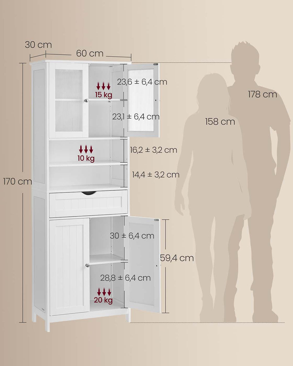 Badschrank mit Ablagen Schublade und offenen Fächern