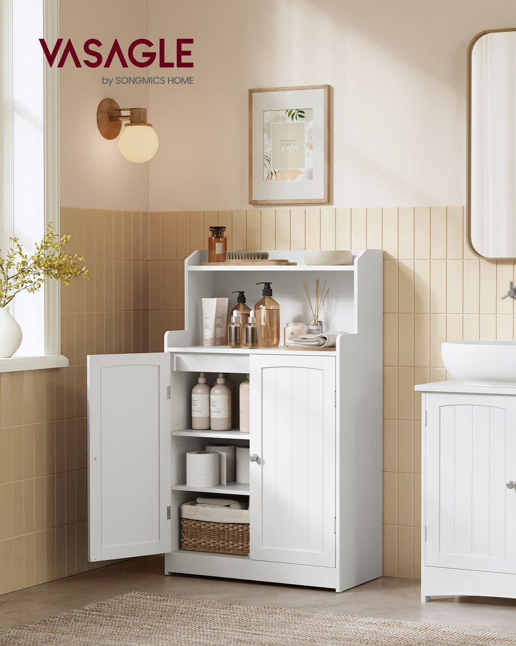 Badezimmerschrank mit 2 Türen und Eingeböden wolkenweiß