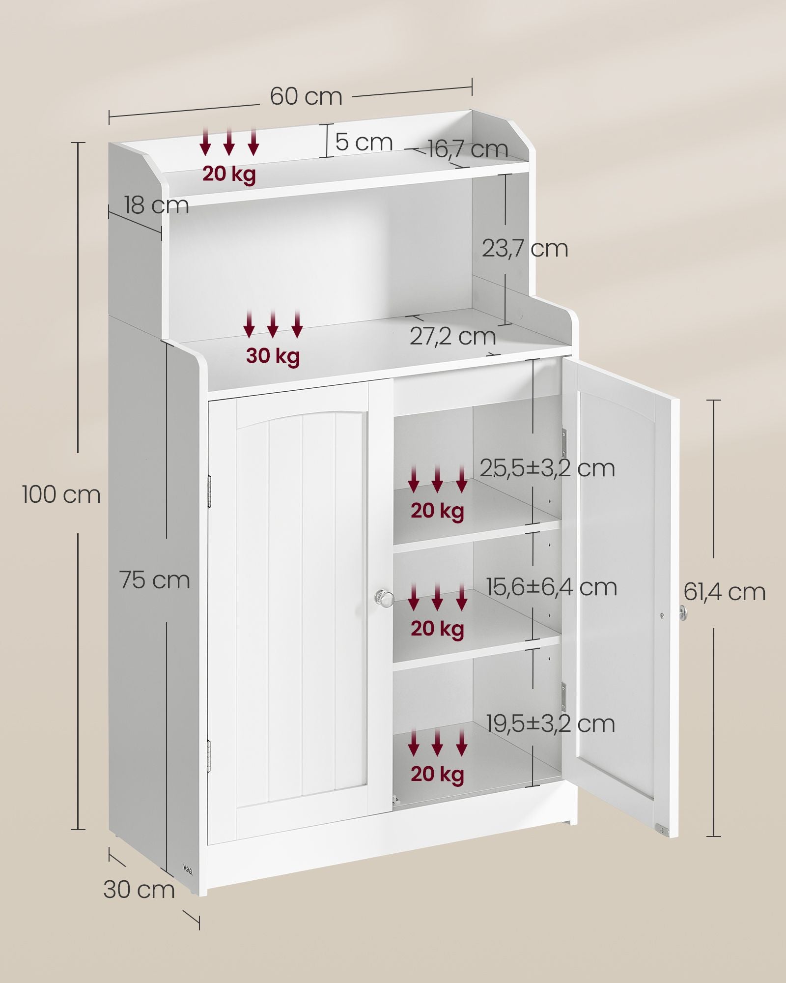 Badezimmerschrank mit 2 Türen und Eingeböden wolkenweiß