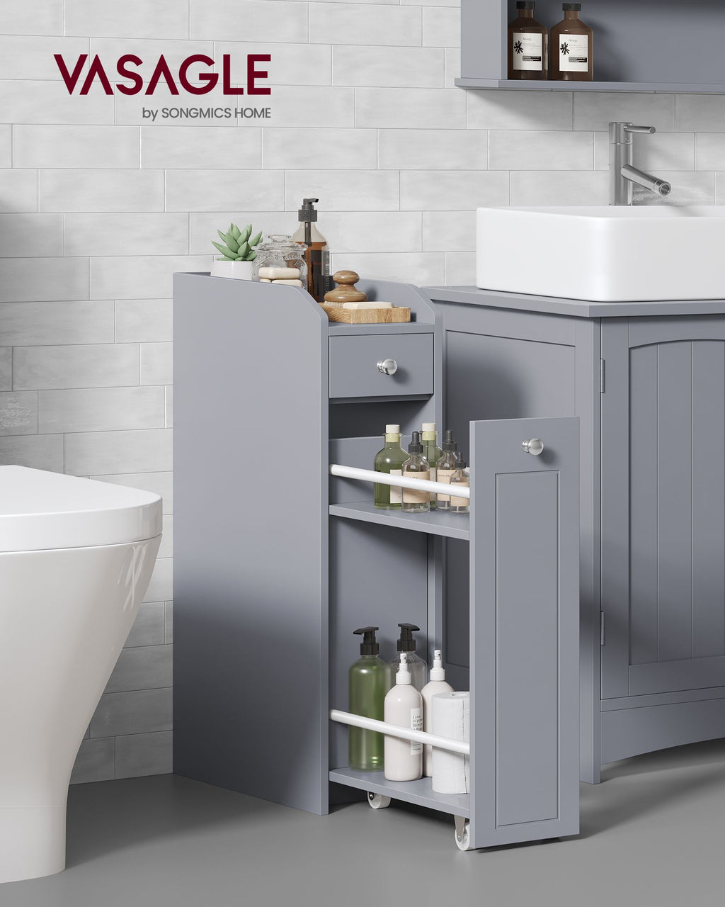 Badezimmerschrank mit Schubladen für Toilettenpapier schmal