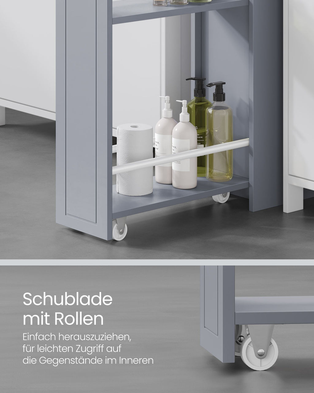 Badezimmerschrank mit Schubladen für Toilettenpapier schmal