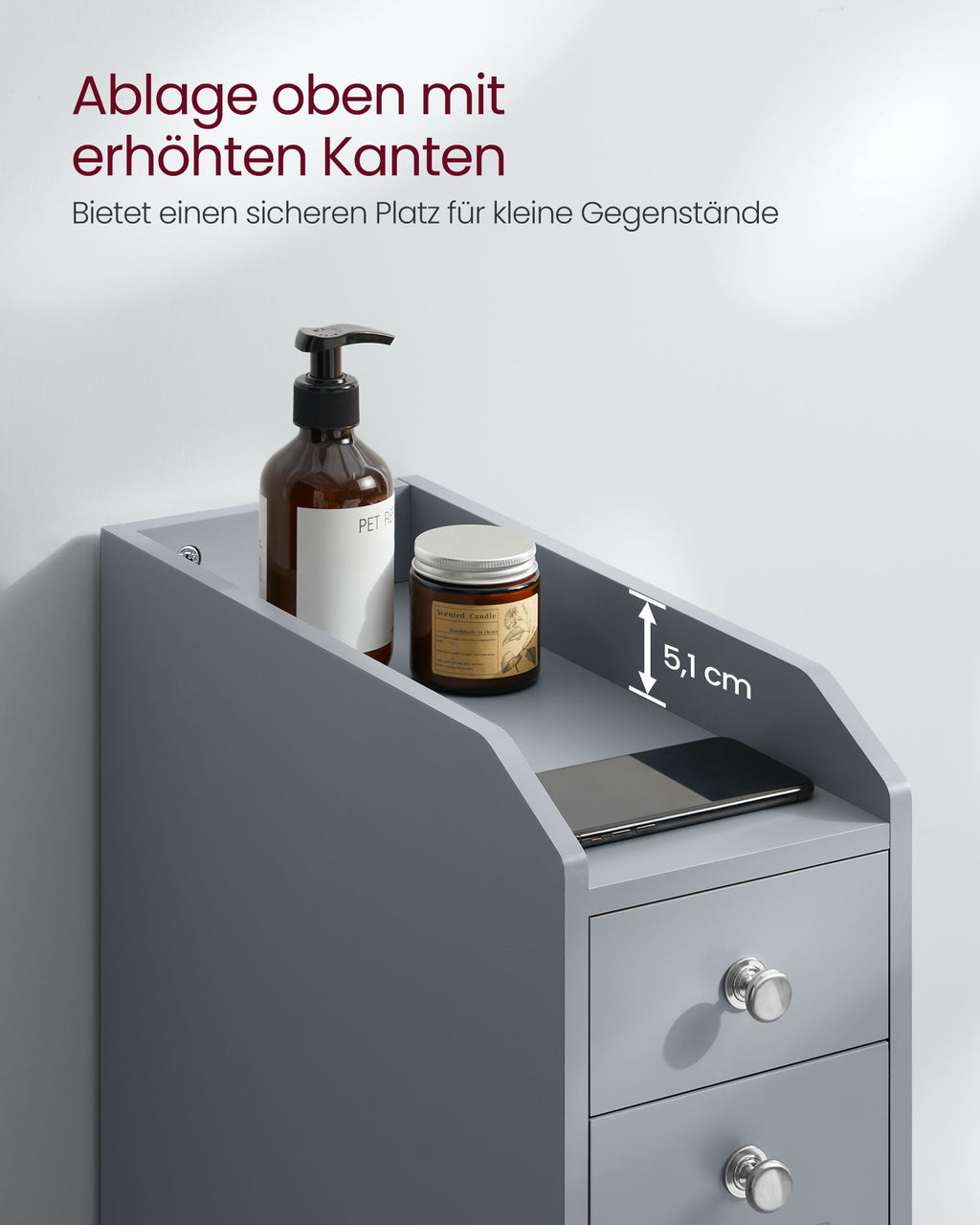 Badezimmerschrank mit Schubladen für Toilettenpapier schmal