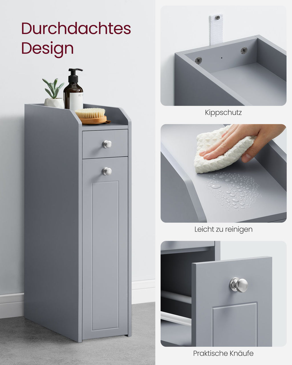 Badezimmerschrank mit Schubladen für Toilettenpapier schmal