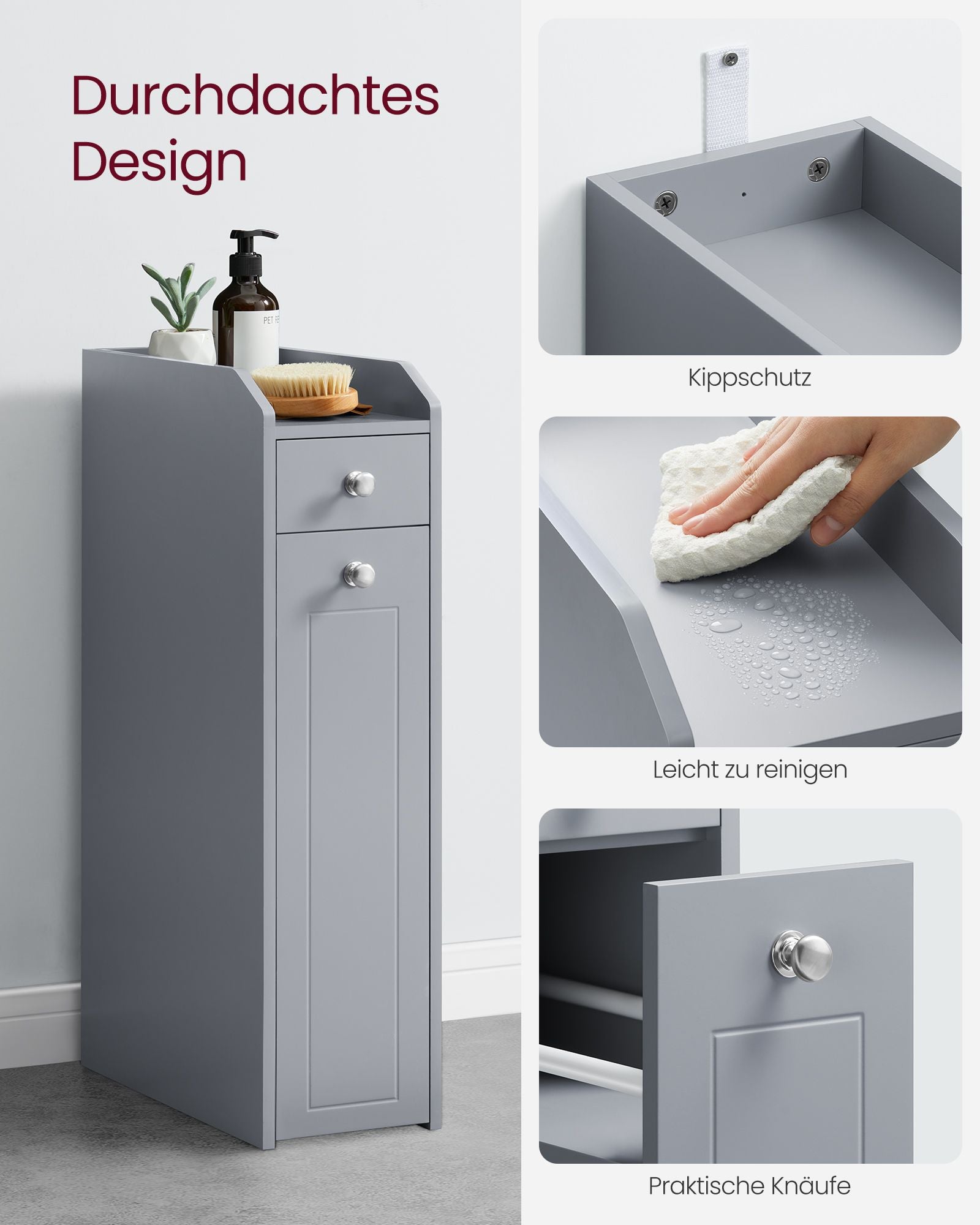 Badezimmerschrank mit Schubladen für Toilettenpapier schmal