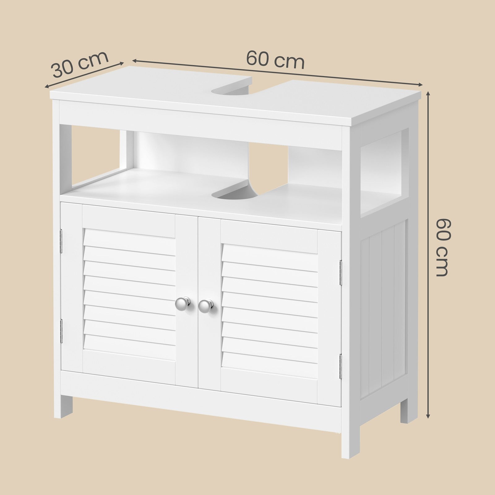 Unterschrank, Badezimmerschrank, mit 2 Lamellentüren