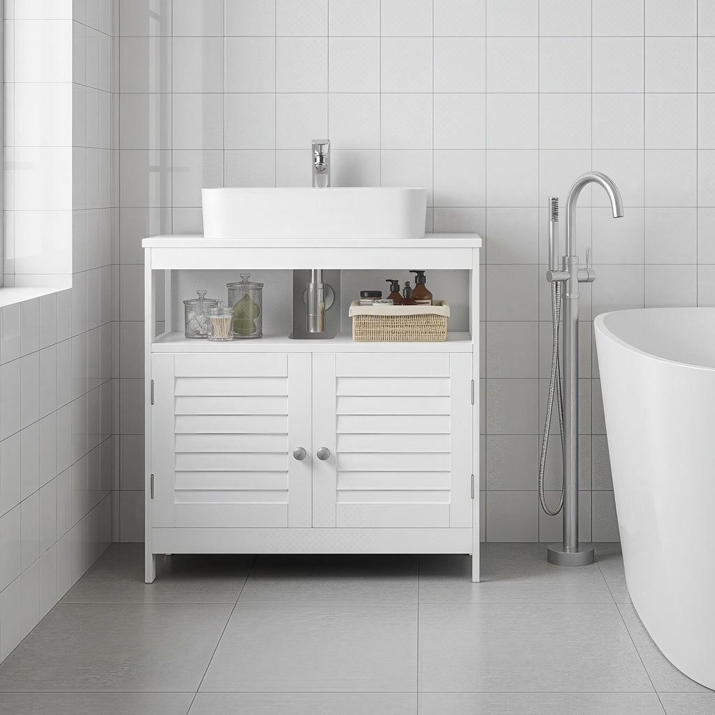 Unterschrank, Badezimmerschrank, mit 2 Lamellentüren