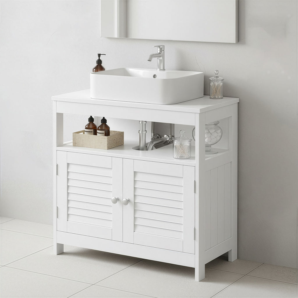 Unterschrank, Badezimmerschrank, mit 2 Lamellentüren