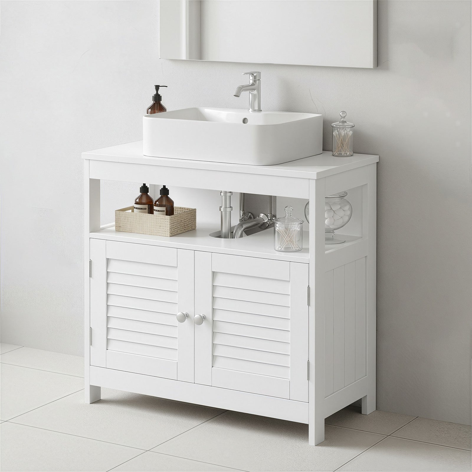 Unterschrank, Badezimmerschrank, mit 2 Lamellentüren