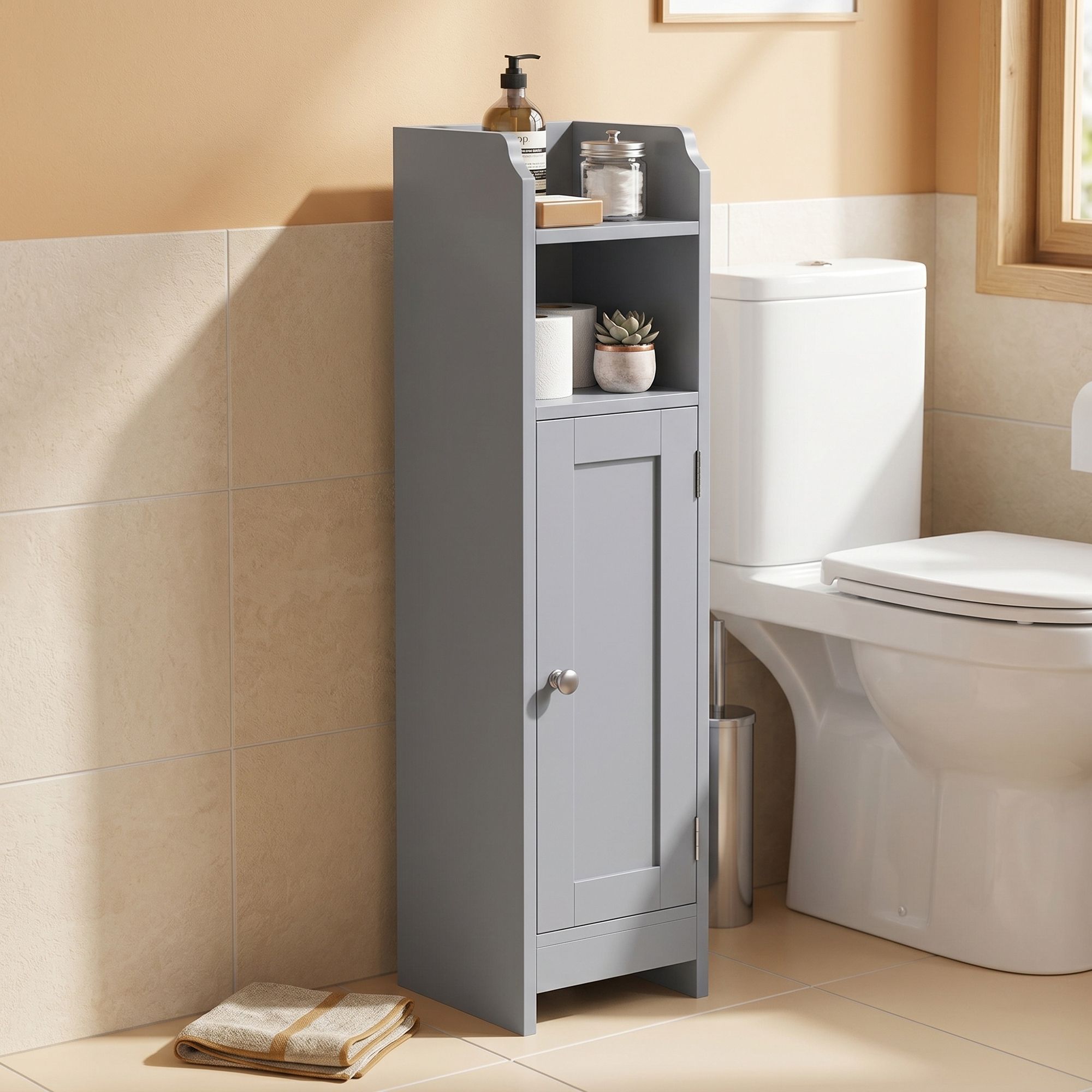 Badezimmerschrank klein, Badschrank schmal, stehend