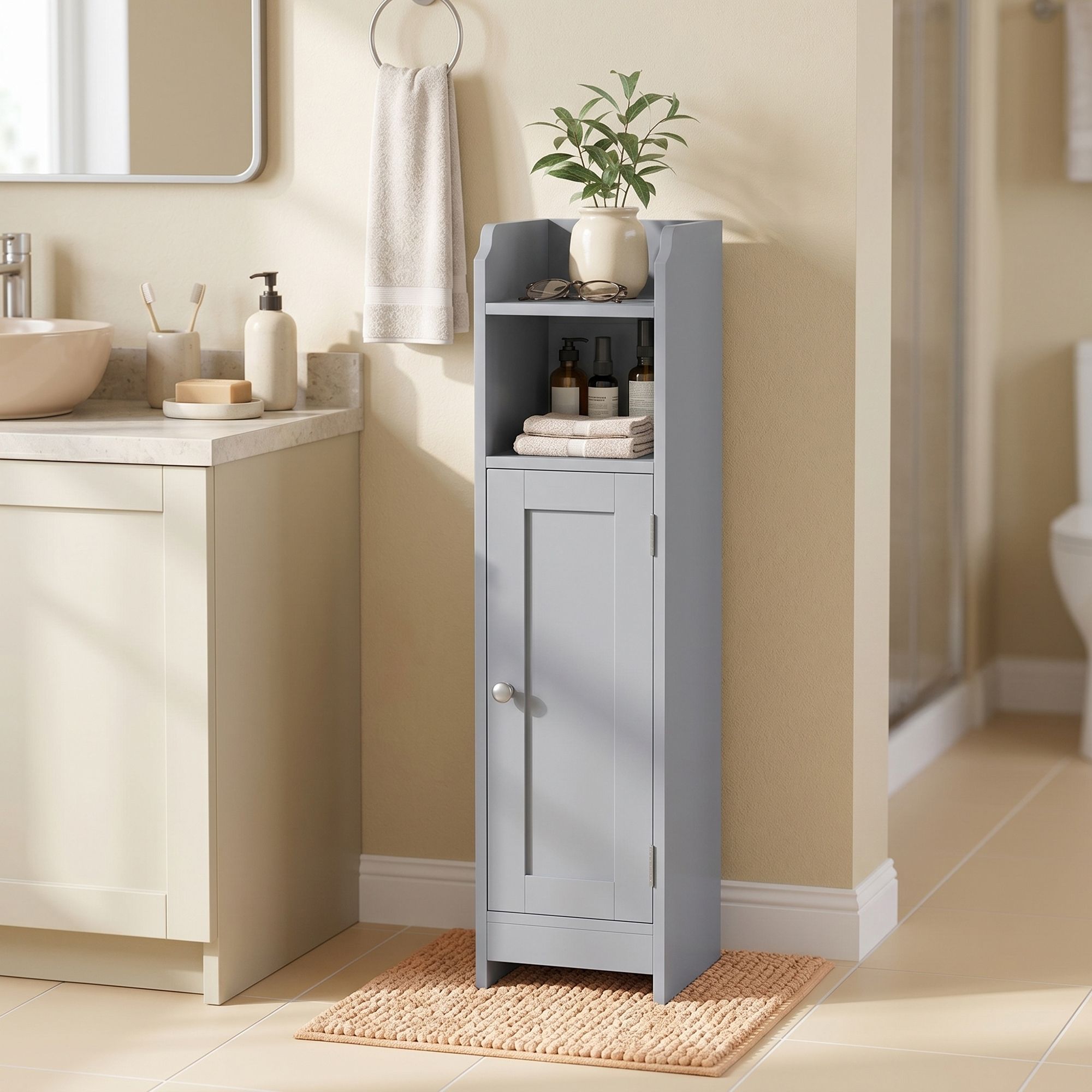 Badezimmerschrank klein, Badschrank schmal, stehend