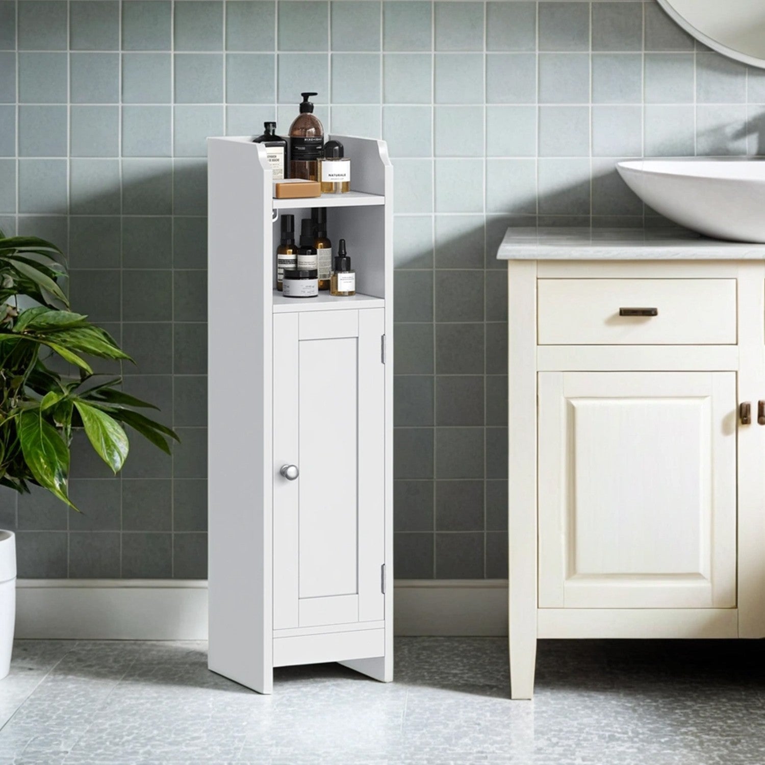 Badezimmerschrank klein, Badschrank schmal, stehend