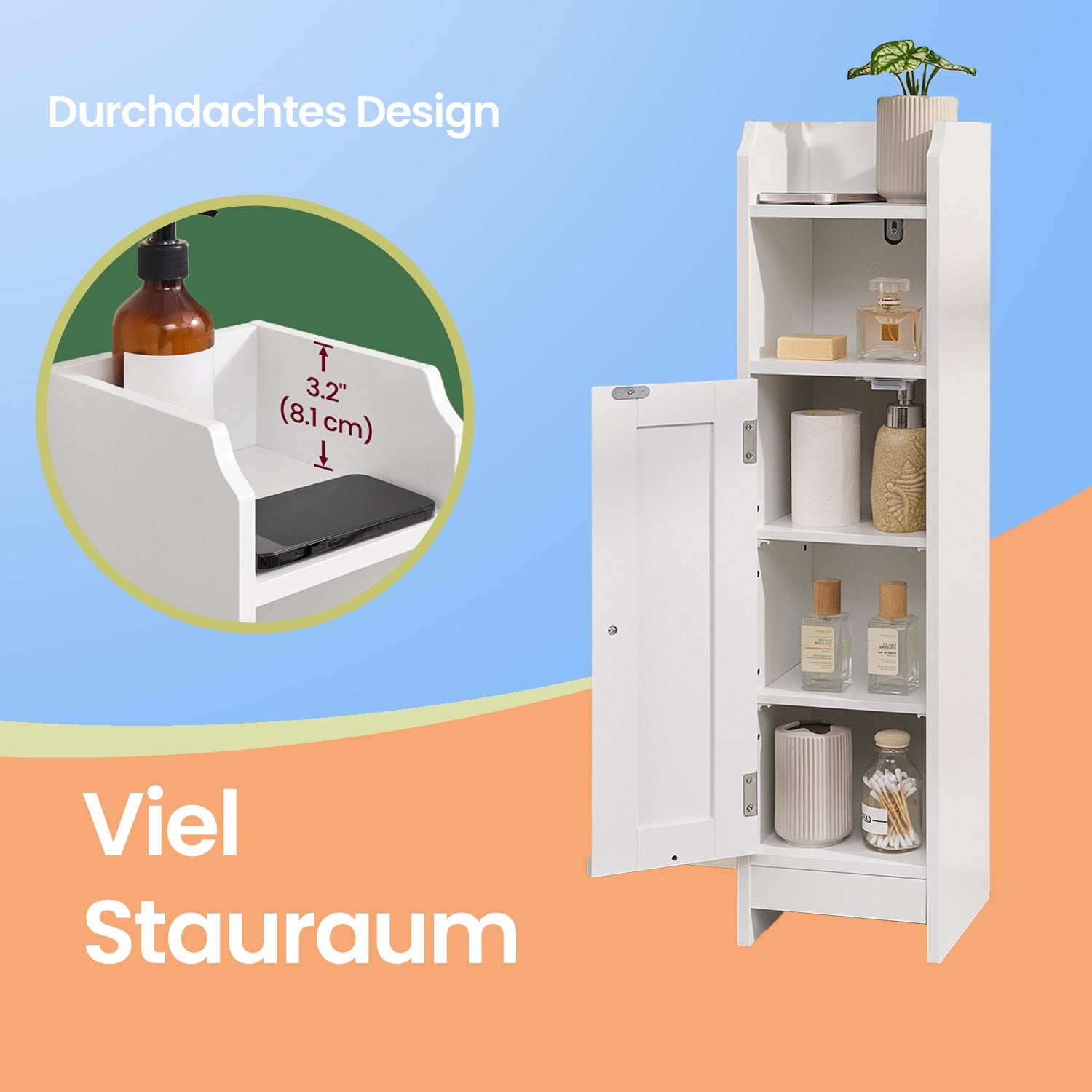 Badezimmerschrank klein, Badschrank schmal, stehend