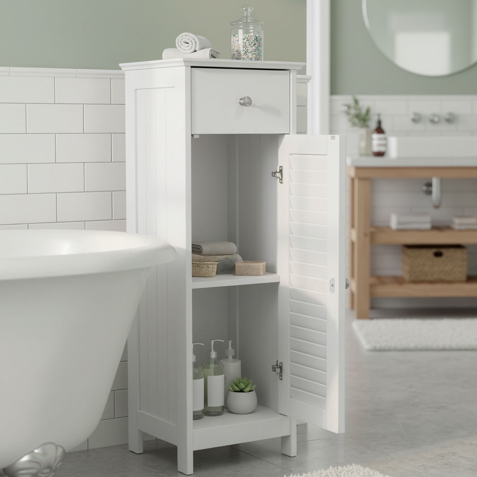 Schmaler Badschrank, Aufbewahrungsschrank, mit Schublade