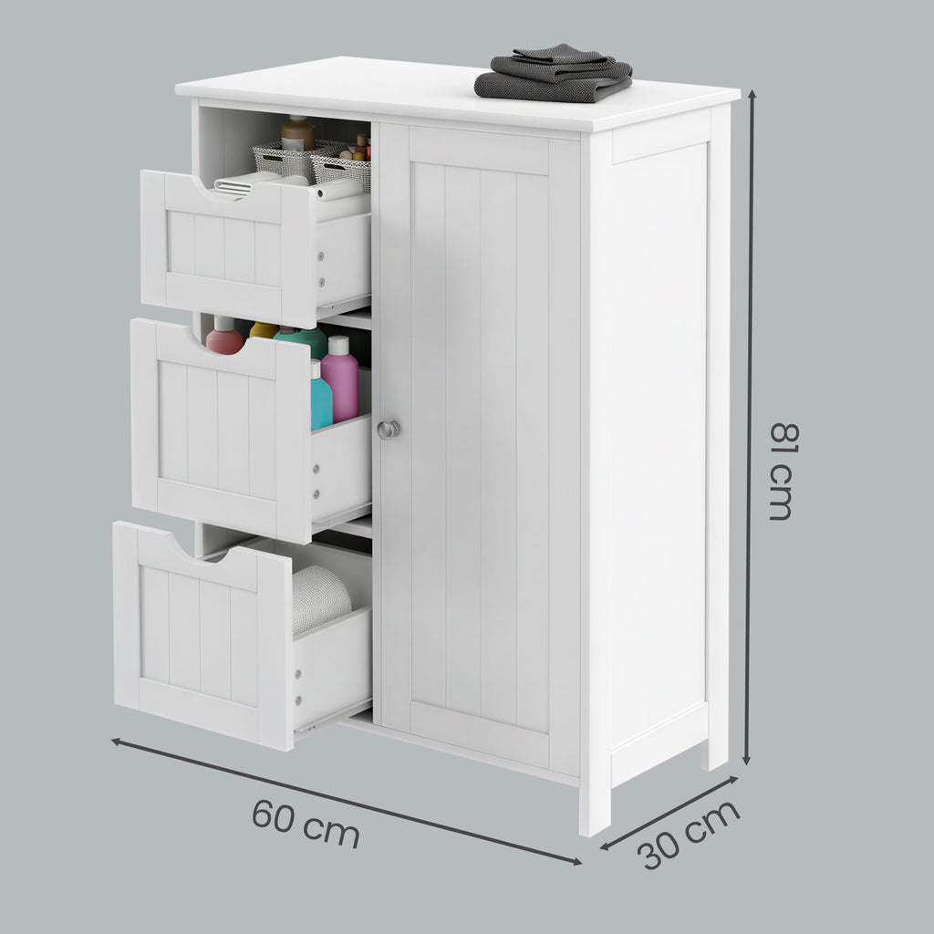 Badezimmerschrank mit 3 Schubladen, 1 verstellbares Regal, 30 x 60 x 81 cm