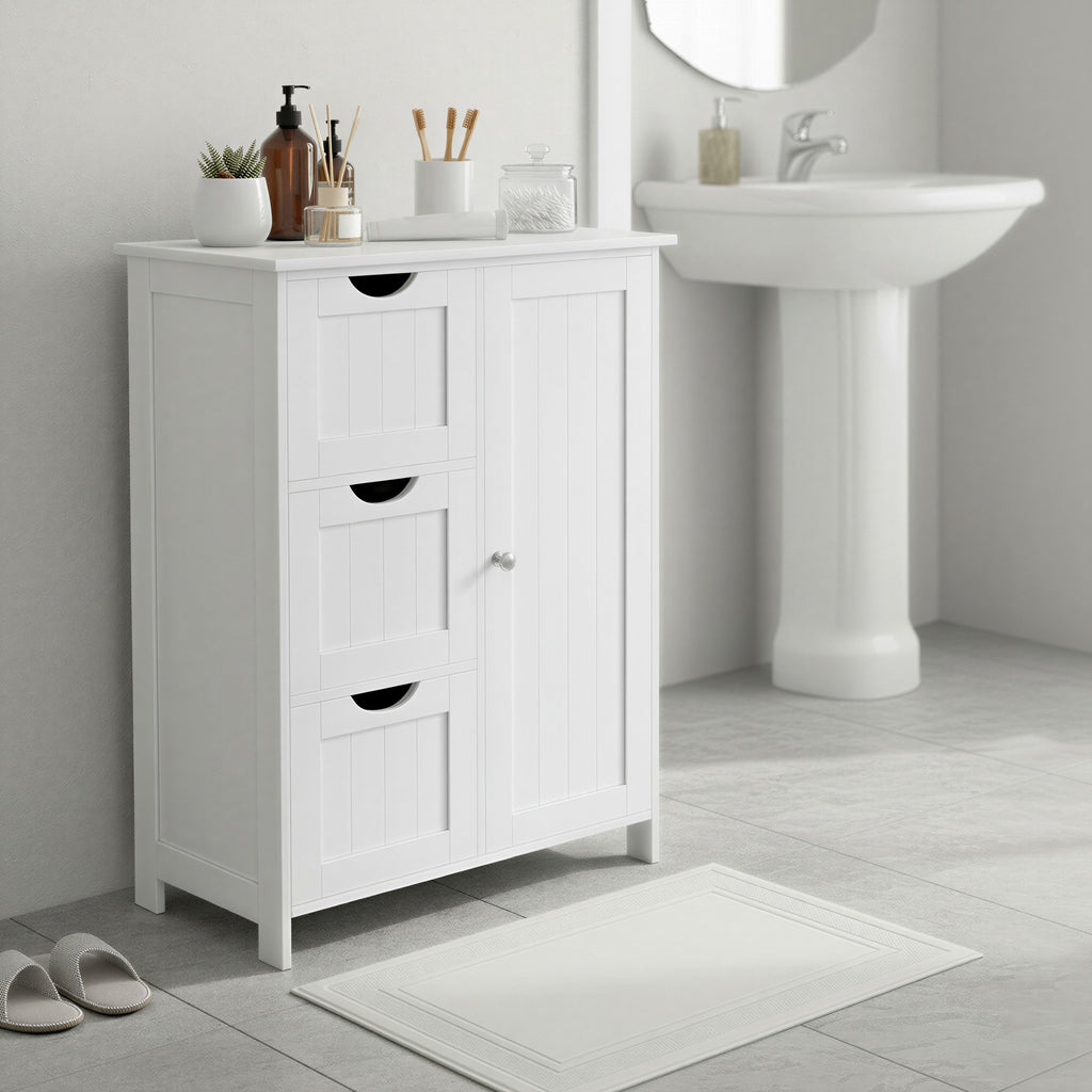 Badezimmerschrank mit 3 Schubladen, 1 verstellbares Regal, 30 x 60 x 81 cm