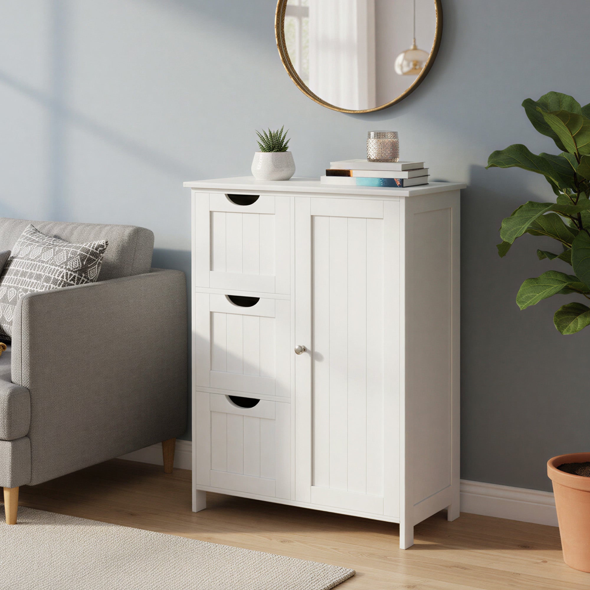 Badezimmerschrank mit 3 Schubladen, 1 verstellbares Regal, 30 x 60 x 81 cm
