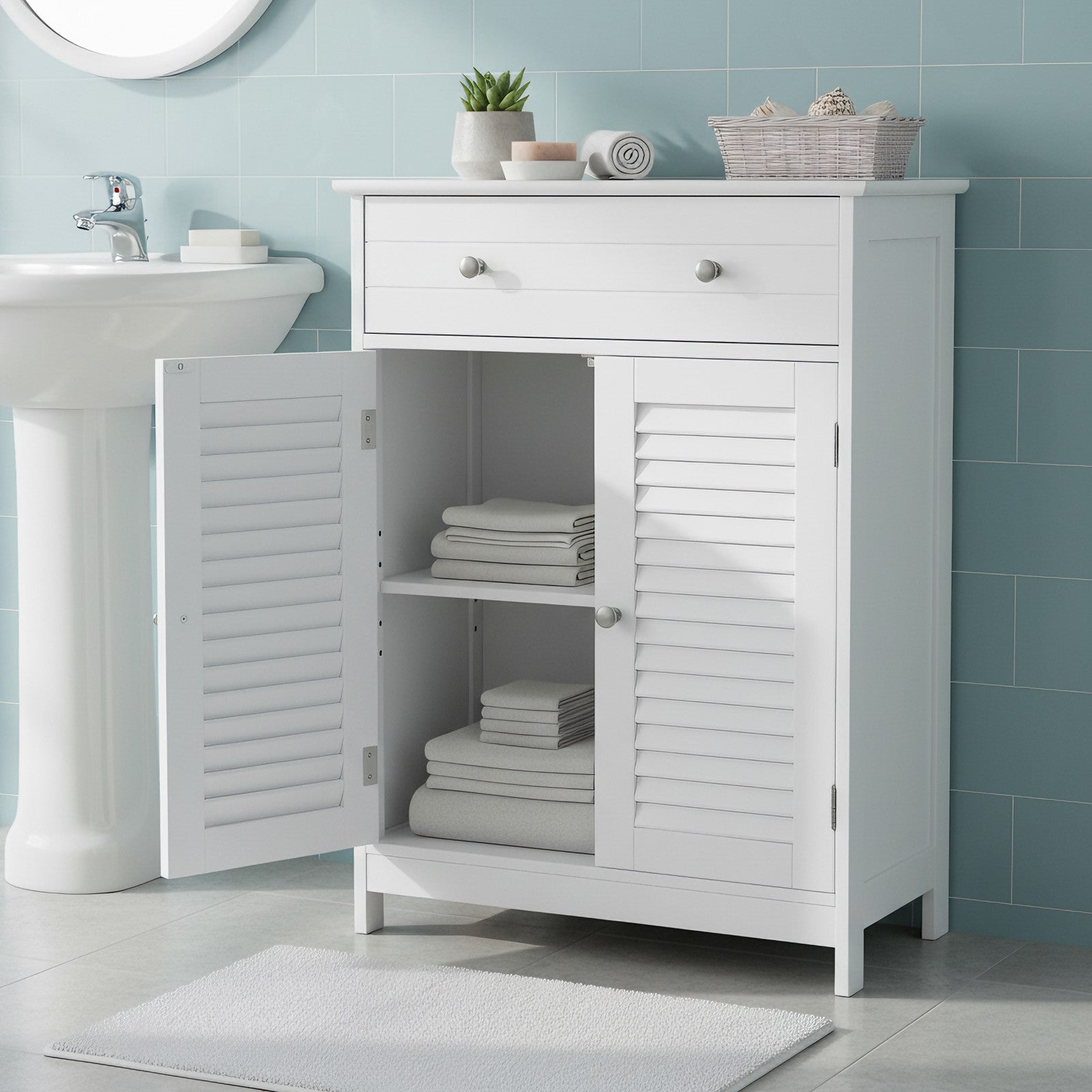 Schmaler Badschrank, Aufbewahrungsschrank, mit Schublade