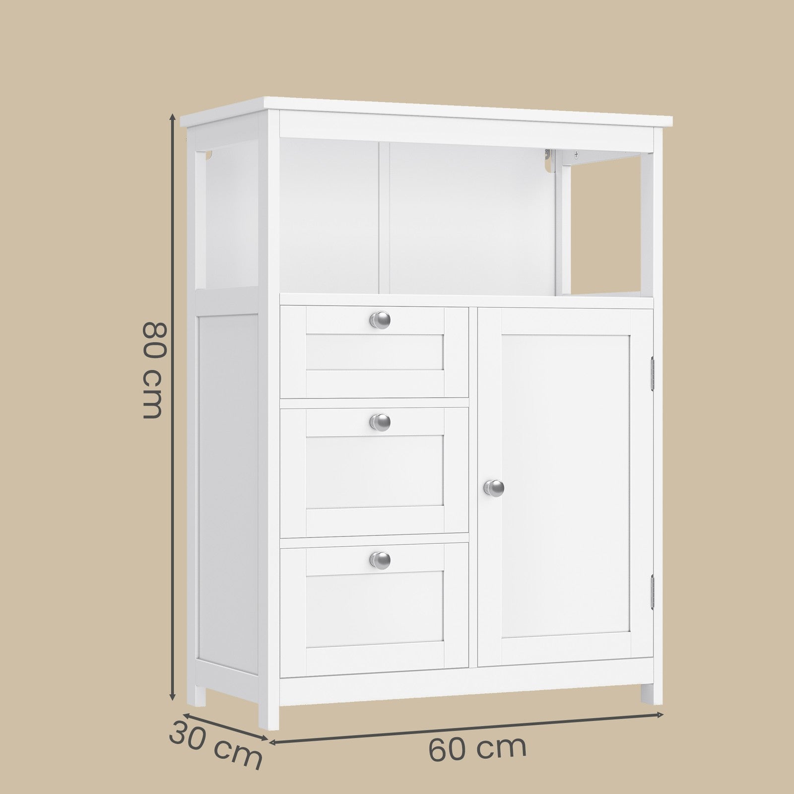 Badschrank, Beistellschrank, Aufbewahrungsschrank mit 3 Schubladen und verstellbarer Ablage